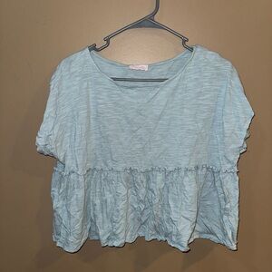 Pink Lily Light Blue Ruffled Crop Top